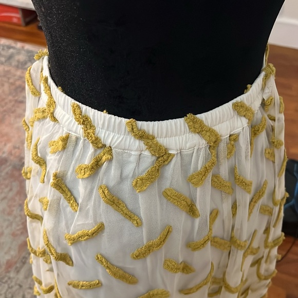 Daniel Rainn Anthropologie Cream & Mustard Embroidered Maxi Skirt Tie Waist - Picture 6 of 8